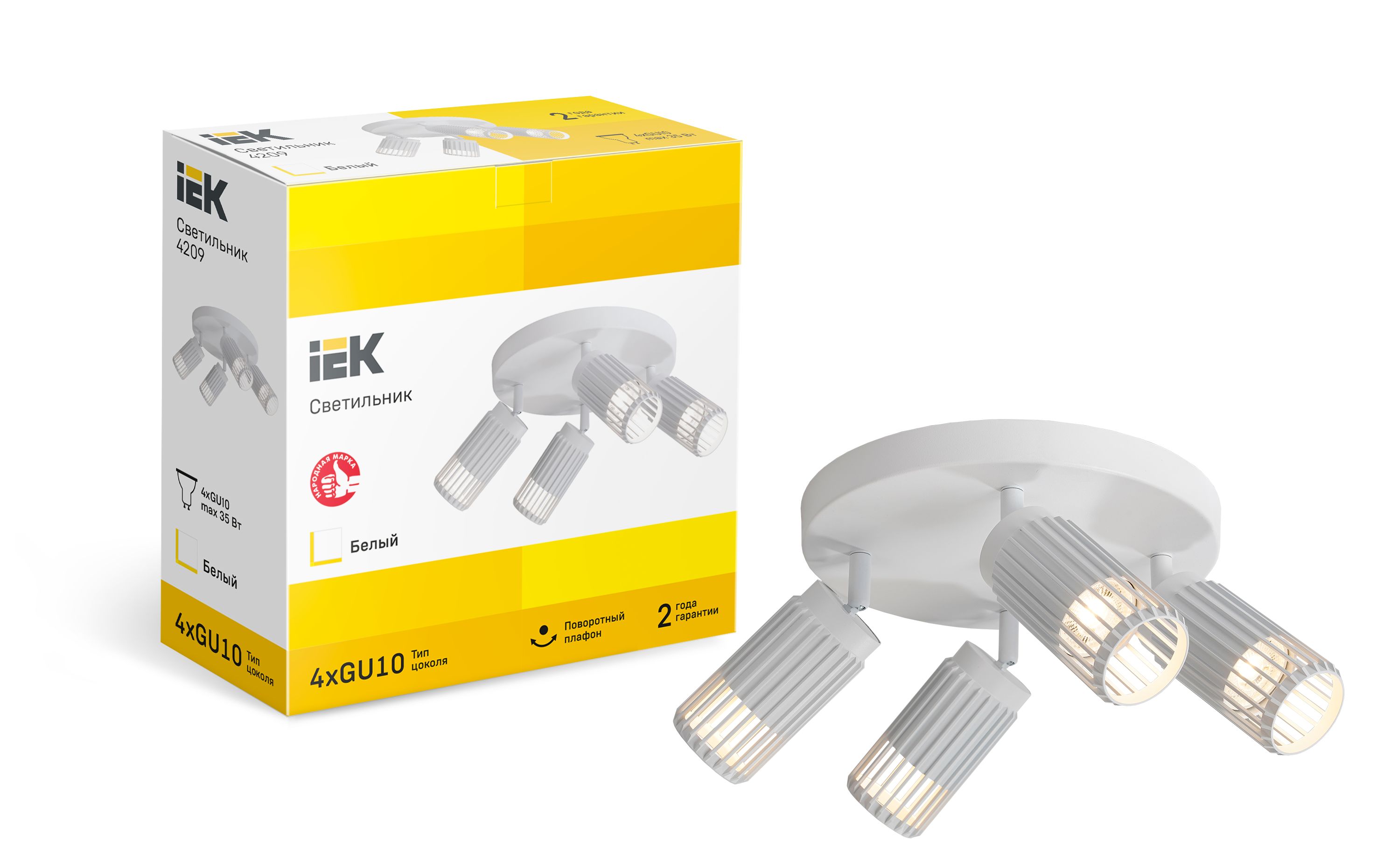 Светильник 4209 накладной потолочный под лампу 4хGU10 белый IEK