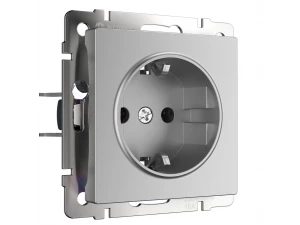 Розетка с заземлением /WL06-SKG-01-IP20 (серебряный)