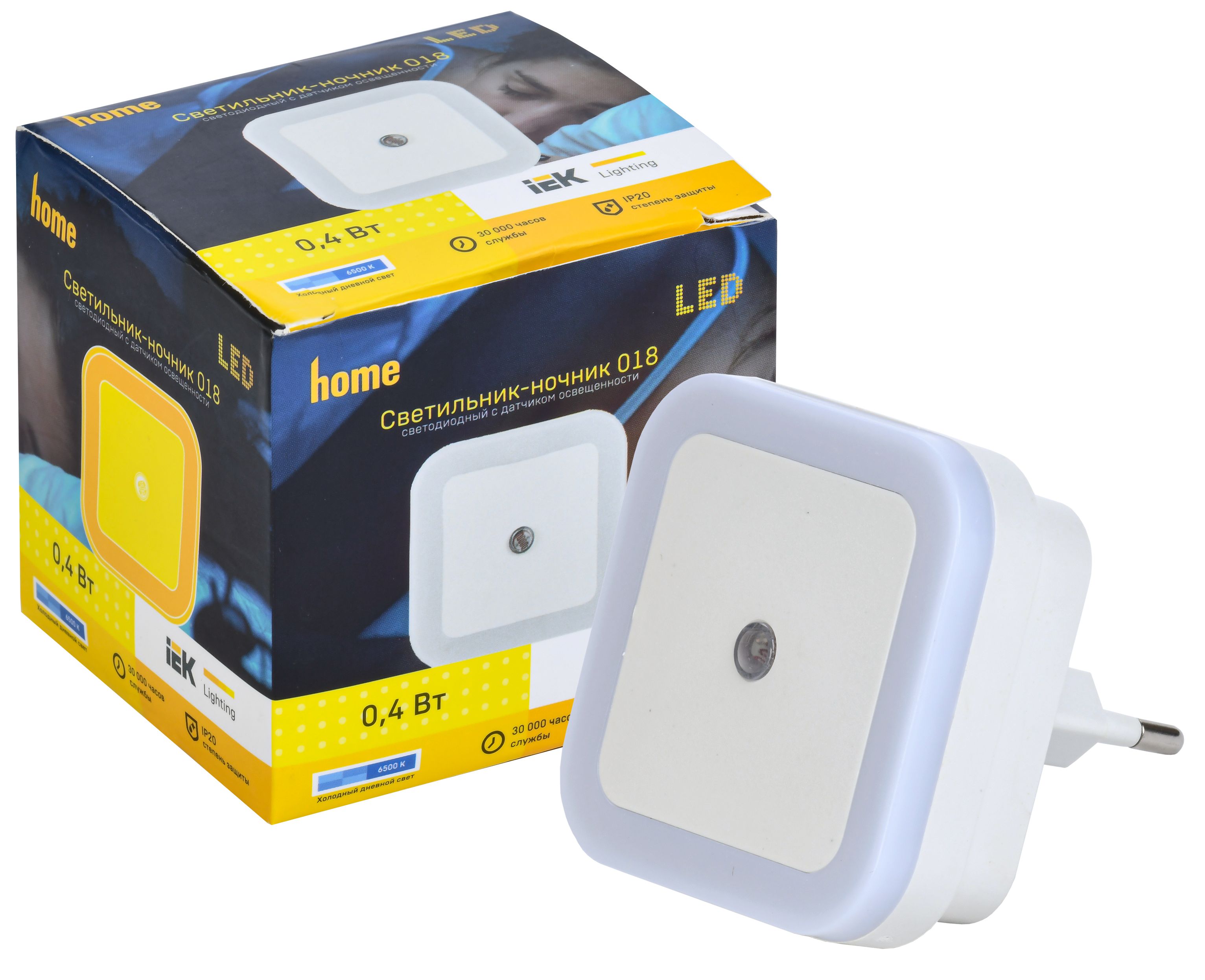 Светильник-ночник светодиодный 018 квадрат с датчиком освещенности 220В IEK