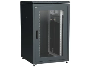 ITK LINEA N Шкаф сетевой 19' 24U 800х800мм стеклянная передняя дверь задняя металлическая черный