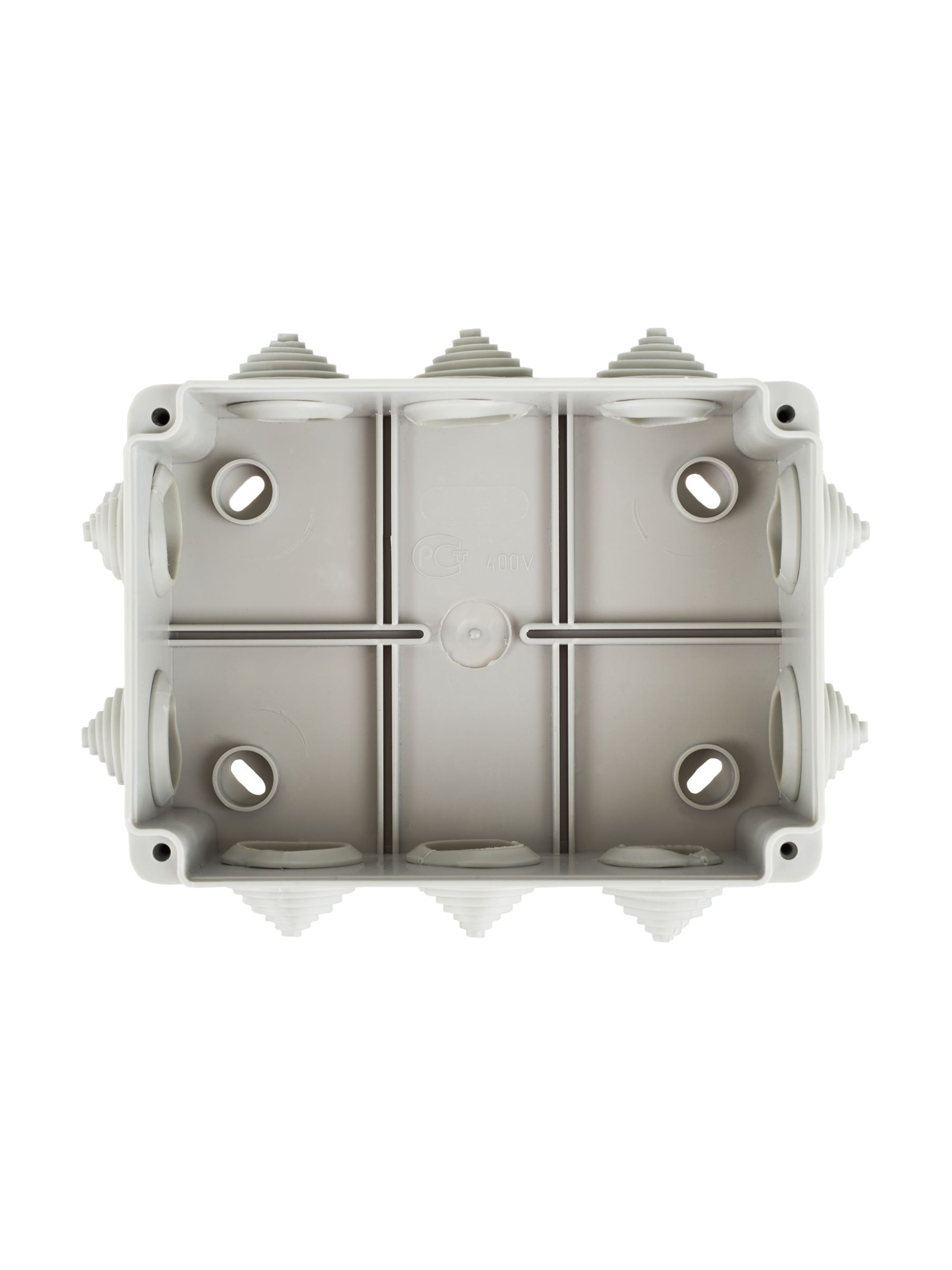 Коробка КМ41241 распаячная для открытой проводки 150х110х70 мм IP44 (RAL7035, 10 гермовводов) ИЭК
