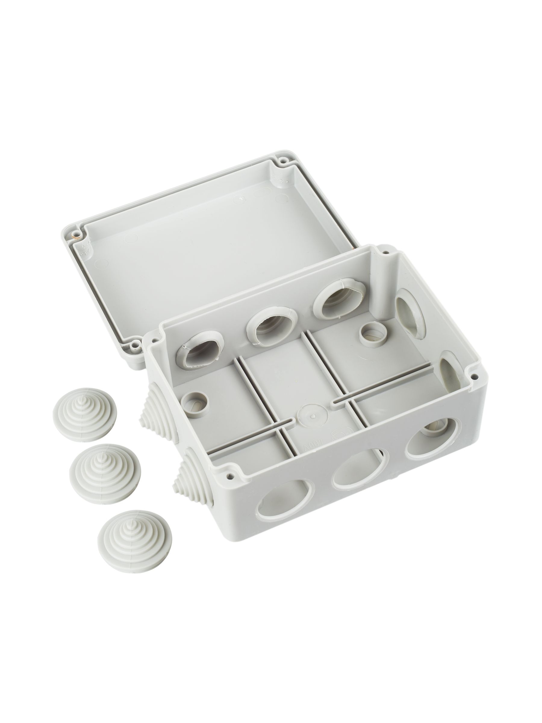 Коробка КМ41241 распаячная для открытой проводки 150х110х70 мм IP44 (RAL7035, 10 гермовводов) ИЭК