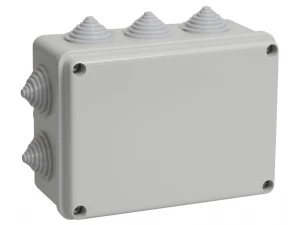 Коробка КМ41241 распаячная для о/п 150х110х70 мм IP44 (RAL7035, 10 гермовводов) ИЭК