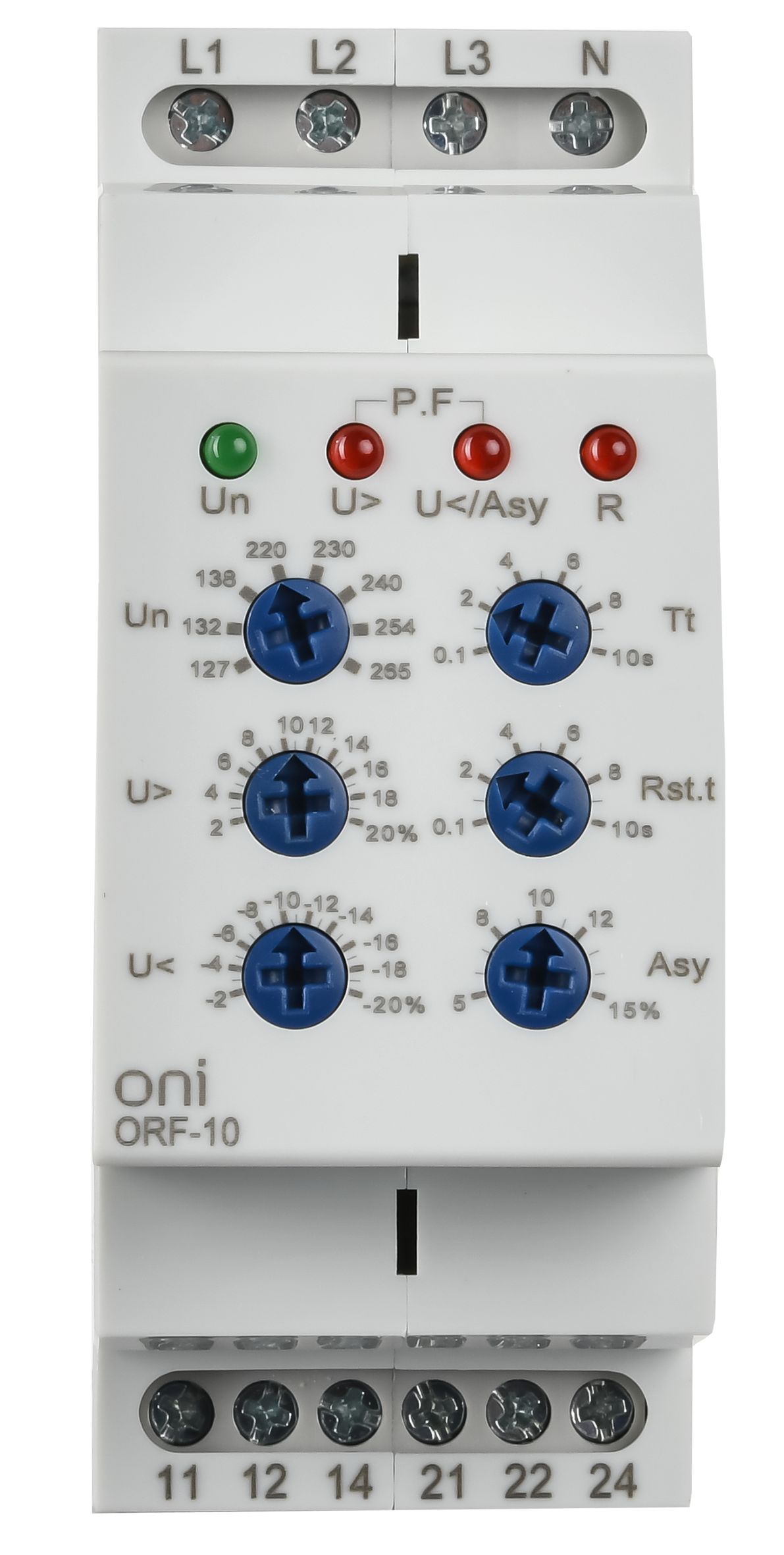 Реле контроля фаз ORF-10 3 фазы 2 контакта 127-265В AC с контролем нейтрали ONI ИЭК