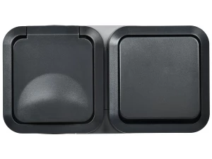 TORS Блок розетка + выключатель горизонтальный 16А IP55 TS142 графит IEK