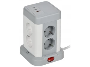 DOMINIC Удлинитель У08K 8 мест 2P+PE 1,5м 3х1,0мм2 16А/250В USB A+C 20Вт серый ИЭК