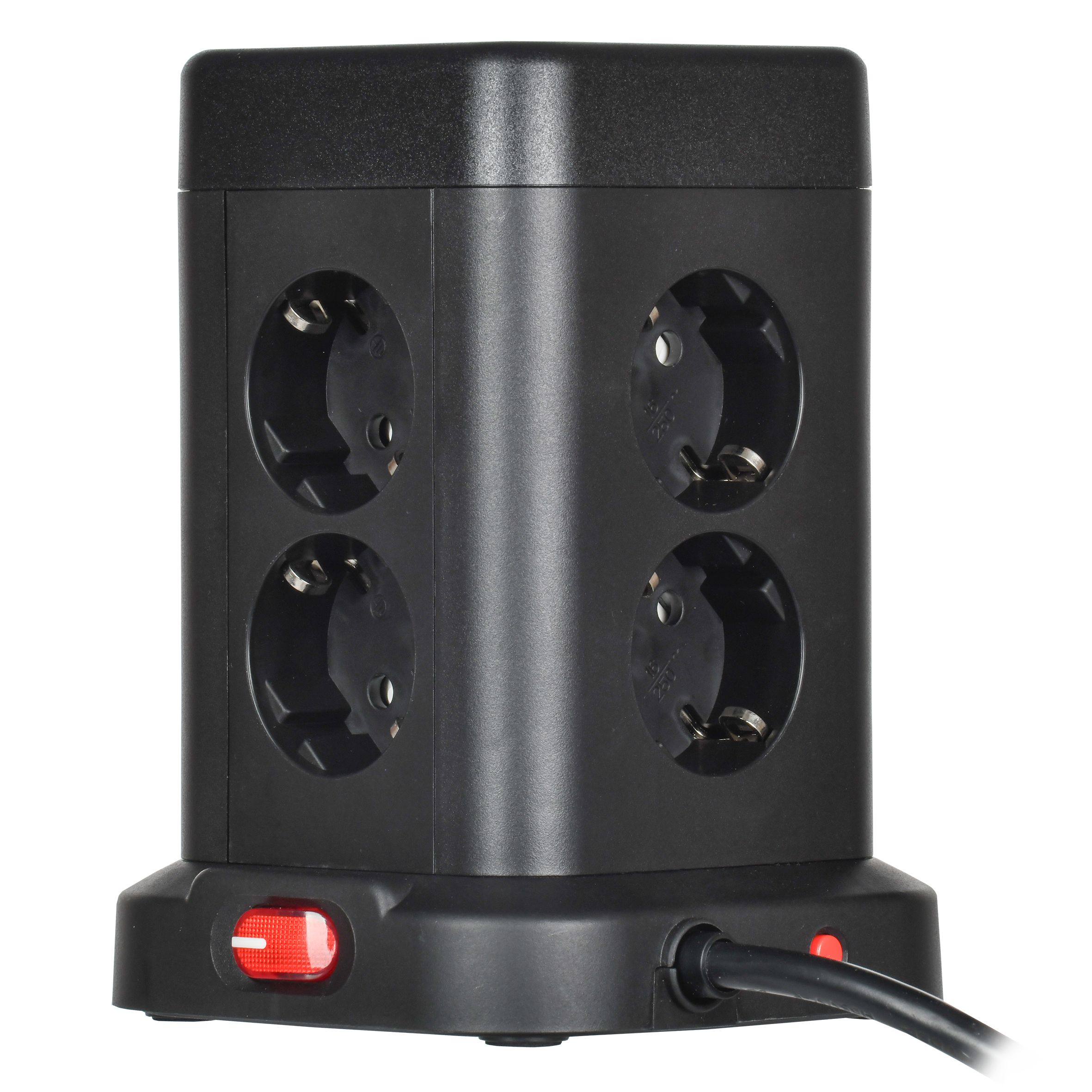 DOMINIC Удлинитель У08K 8 мест 2P+PE 1,5м 3х1,0мм2 16А/250В USB A+C 20Вт черный ИЭК